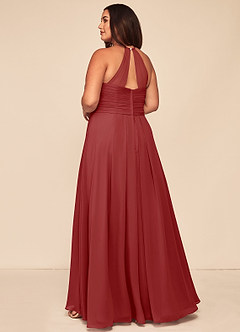 Azazie Ginger Bridesmaid Dresses Rust A-Line Halter Pleated Chiffon Dress image10