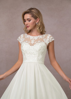 Azazie Brynslee Wedding Dresses A-Line Scoop Sequins Chiffon Chapel Train Dress image6