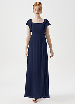 Azazie Bondi Junior A-Linie Seitliche Cut-Outs Gittergewebe Kleid Dunkelmarine image4