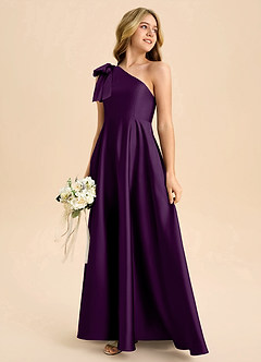 Azazie Penguin Junior Abito A-Line in Raso Elasticizzato Fiocco Uva image6