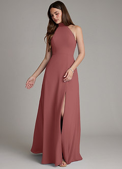 Azazie Myra Bridesmaid Dresses Amethyst A-Line High Neck Chiffon Dress image4