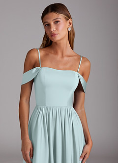 Azazie Calianna Jurken voor bruidsmeisjes Converteerbaar Jurk van Stretch Satijn met A-Lijn Off the Shoulder De Nevel image2