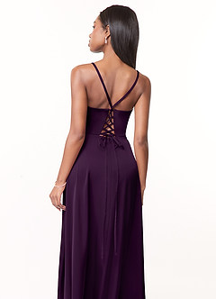 Azazie Maksim Robes de demoiselle d'honneur Robe Trapèze en Satin extensible Col en V Grain De Raisin image3