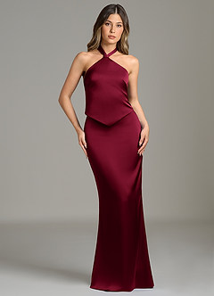 Azazie Francesca Bridesmaid Dresses Burgundy Sheath Stretch Satin Dress image1