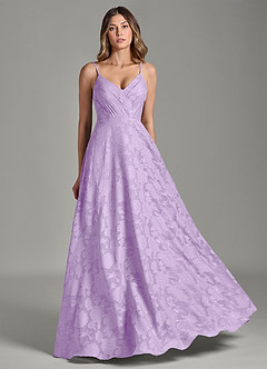 Azazie Amani 신부 들러리 드레스 A라인 주름진 플로럴 번아웃 바닥 길이 드레스 image5