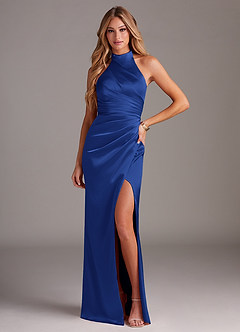 Azazie Jemma Brautjungfernkleider Etui Plissee Stretch-Satin Kleid Königsblau image1