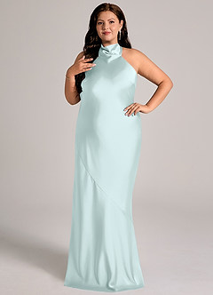 Azazie Velli Abiti da Damigella Abito Sirena in Raso Elasticizzato Collo Alto Sea Glass image10