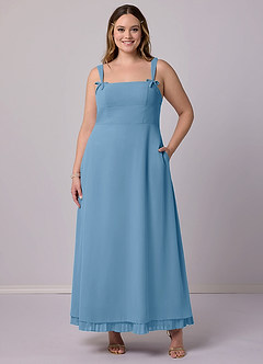 Barbie ♥ Azazie Final Sale Steel Blue A-Line Pleated Chiffon Dress image9
