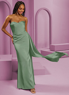 Barbie ♥ Azazie Final Sale Matcha Sheath Strapless Stretch Satin Convertible Dress image5