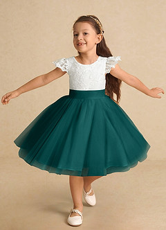 Azazie Vetty Flower Girl Dresses Ivory Peacock A-Line Lace Tulle Dress image5