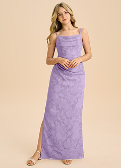 Azazie Mai Junior Lilac Sheath Pleated Floral Burnout Dress image5