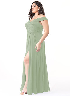 Azazie Audrianna Bridesmaid Dresses Dusty Sage A-Line Off-The-Shoulder Gathered Chiffon Convertible Dress image9
