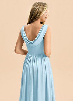 Azazie Cali Junior Sky Blue A-Line Pleated Stretch Satin Dress image5