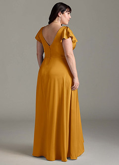 Azazie Omari Vestidos de damas de honor Vestido de Caramelo de Satén Elástico de Corte en A image9