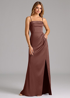 Azazie Aretha Bridesmaid Dresses Espresso A-Line Strapless Stretch Satin Convertible Dress image6