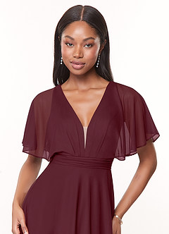 Azazie Tinsley Brautjungfernkleider A-Linie Plissee Gittergewebe Kleid Cabernetrot image5