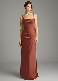 Azazie Alouette Bridesmaid Dresses Auburn Mermaid Pleated Stretch Satin Dress image3