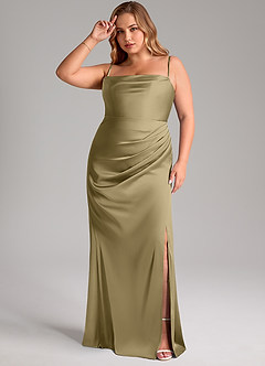 Azazie Leonis Bridesmaid Dresses Moss Green Mermaid Pleated Stretch Satin Convertible Dress image12