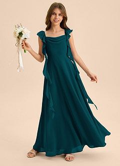 Azazie Carmin Junior Pine A-Line Ruched Chiffon Dress image4