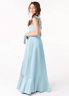 Azazie Barbara Junior Sky Blue A-Line Bow Stretch Satin Dress image2