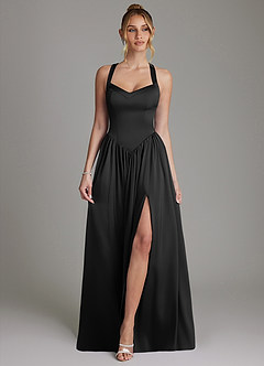 Azazie Francis Bridesmaid Dresses Black A-Line Corset Stretch Satin Dress image1