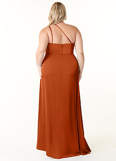 Azazie Maron Bridesmaid Dresses Burnt Orange A-Line One Shoulder Stretch Satin Dress image14