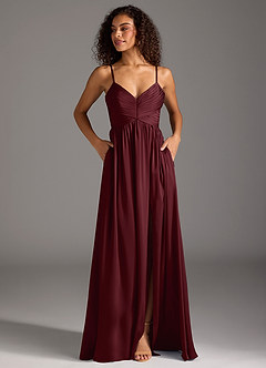 Azazie Alia Bridesmaid Dresses Cabernet A-Line Pleated Stretch Satin Dress image7