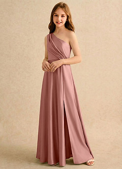 Azazie Puddles Girls Formal Flower Girl Dresses Rosette A-Line One Shoulder Stretch Satin Dress image4