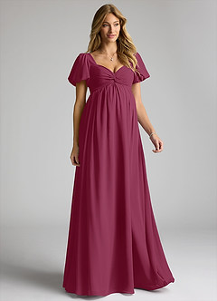 Azazie Madisynn Zwangerschaps Bruidsmeisjekleding Boog Chiffon Vloerlengte Jurk image1