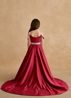 Azazie Jodi Flower Girl Dresses Scarlet A-Line Matte Satin Dress image2