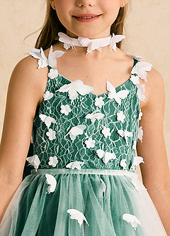 Azazie Darlina Flower Girl Dresses Ivory Emerald Ball-Gown Lace Tulle Dress image10