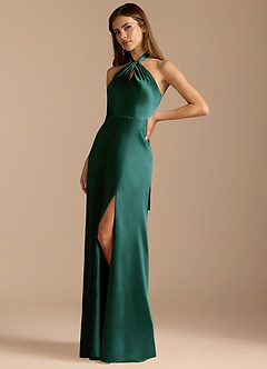 Azazie Tracie Bridesmaid Dresses Pine A-Line Pleated Metallic Satin Dress image4