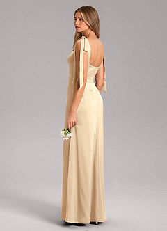 Azazie Frostine Bridesmaid Dresses Champagne A-Line Bow Stretch Satin Dress image6