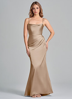 Azazie Olea 신부 들러리 드레스 인어 스트랩리스 스트레치 새틴 바닥 길이 드레스 image6