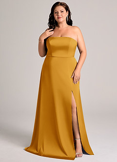 Azazie Wren Bridesmaid Dresses Butterscotch A-Line Strapless Stretch Satin Convertible Dress image8