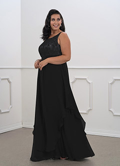 Azazie Xella Mère de la mariée Robes Robe Trapèze en Mousseline de soie Dentelle Noir image9