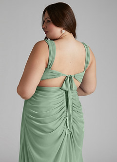 Azazie Jesaphine Bridesmaid Dresses Matcha Sheath Ruched Mesh Dress image7