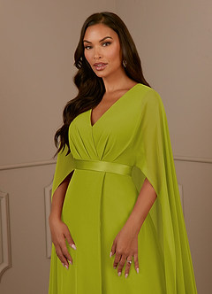 Azazie Isa Mère de la mariée Robes Robe Trapèze en Mousseline de soie Col V plissé Citronnelle image5