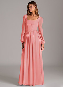 Azazie Maree Robes de demoiselle d'honneur Robe Trapèze en Mousseline de soie Corset Corail image1