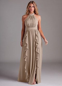 Azazie Avary Bridesmaid Dresses Taupe A-Line Pleated Chiffon Dress image3