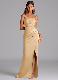 Azazie Calandra Suknie dla druhen Linia A Pofałdowany Satyna elastyczna Do ziemi Sukienka image1