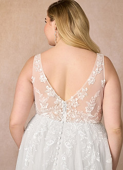 Azazie Joie Abiti da Sposa Abito A-Line in Tulle con Scollo a V e Paillettes Bianco Diamante image12