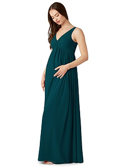 Azazie Yetta Maternity Bridesmaid Dresses A-Line V-Neck Gathered Chiffon Floor-Length Dress image4