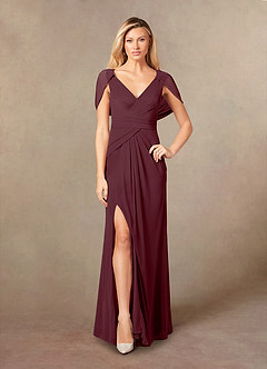 Azazie Luisa Mother of the Bride Dresses Cabernet Mermaid V-Neck Pleated Mesh Dress image5