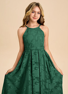 Azazie Arianthe Junior Vestido de Verde Oscuro de Devorado Floral de Corte en A con Plisado image8