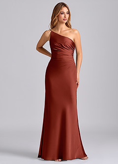 Azazie Marseli 신부 들러리 드레스 인어 한쪽 어깨 스트레치 새틴 바닥 길이 드레스 image1