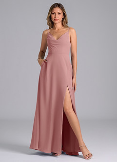 Azazie Sarella Bridesmaid Dresses Dusty Rose A-Line with Pockets Chiffon Dress image1