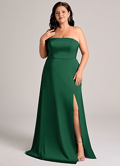 Azazie Wren Abiti da Damigella Abito Convertibile A-Line in Raso Elasticizzato Senza Cinturino Verde Scuro image8