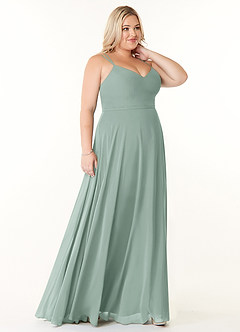 Azazie Janine At-home Try On Dresses Agave A-Line V-Neck Chiffon Dress image8