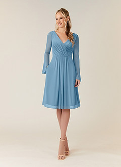 Azazie Teraso Mother of the Bride Dresses Steel Blue A-Line Pleated Mesh Dress image8